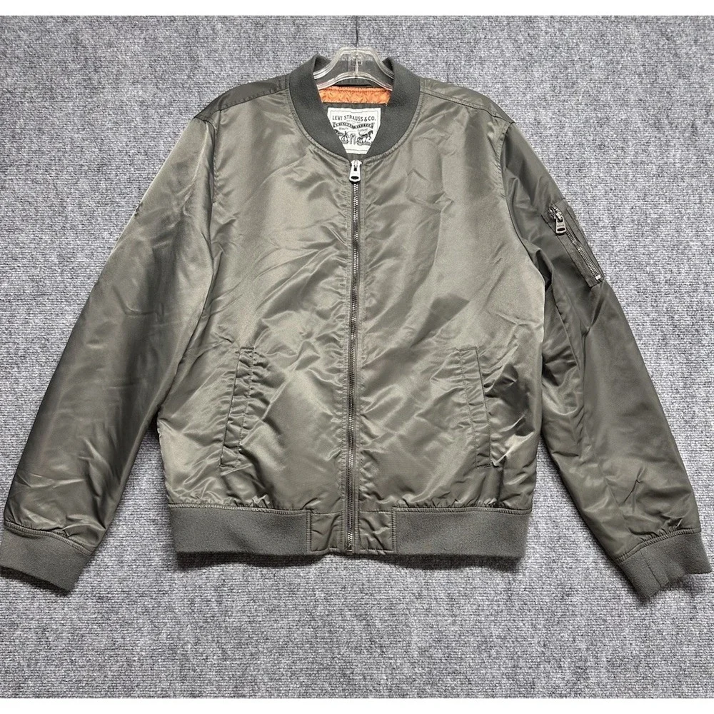 Levis MA-1 Flight Bomber Jacket Mens Large Green Orange Zip Nylon